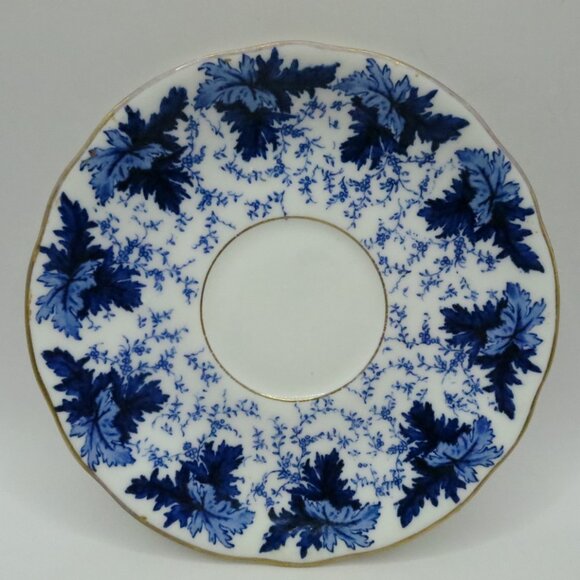 Coalport Cream Soup Bouillon Cup Saucer Set of 2 Blue White Leaves Ivy 5590K - Picture 7 of 15